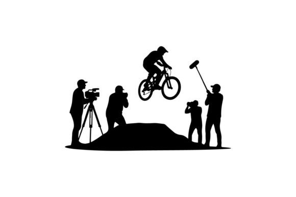 BMX Biker Performing Mid-air Trick During Flight: Capturing Motion with Premium Vector Silhouettes