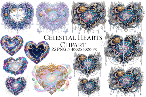 Celestial Hearts Clipart: Blending Cosmic Wonder with Romantic Design