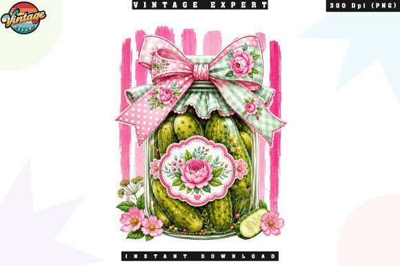 Charming Floral Pickle Jar Cottagecore PNG