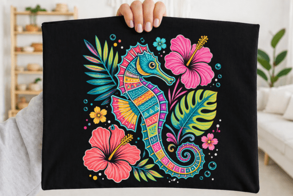Colorful Seahorse Tropical PNG Clipart: Elevating Summer Design with Boho Flair