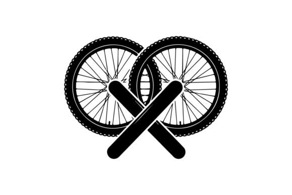 Crossed Mountain Bike Tires Isolated on White: Elevating Design with Premium Vector Silhouettes
