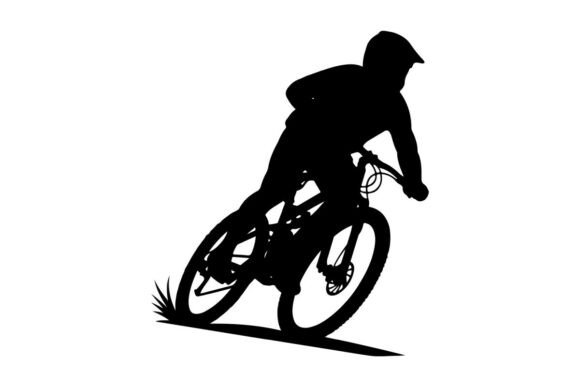 Cyclist Riding Mountain Bike on Dirt Trail: A Premium Vector Silhouette for Modern Design