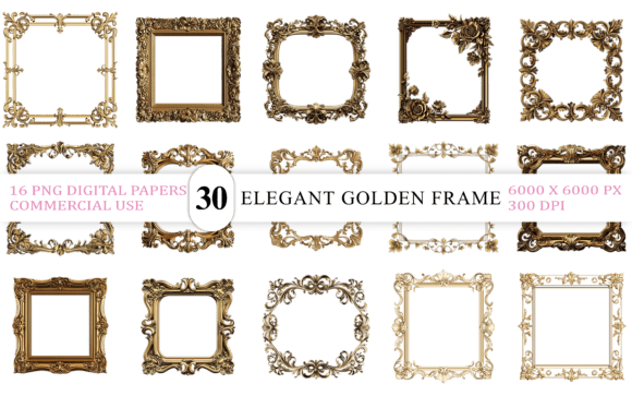 Elevate Your Design Projects with the Elegant Golden Photo Frame PNG Bundle
