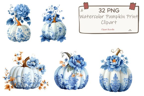 Elevating Autumn Aesthetics with Blue Chinoiserie Pumpkin Art