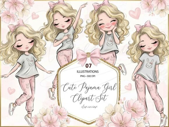 Evaluating the Cute Pajama Girl Clipart PNG Set for Digital Design Projects
