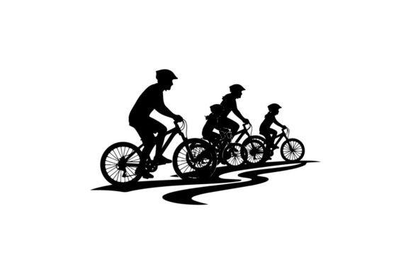 Family Cycling Together: Enhancing Creative Projects with Minimalist Vector Silhouettes