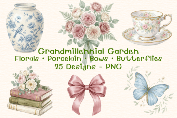 Grandmillennial Garden Clipart Bundle