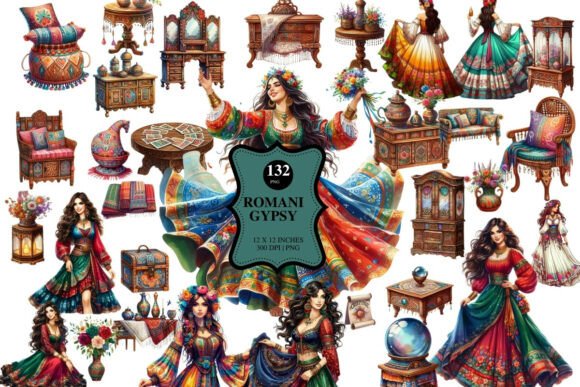Infusing Soul and Style: The Art of Romani Gypsy Vintage Furniture Clipart