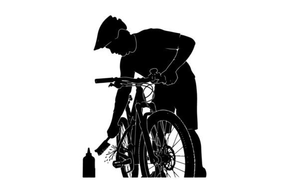 Man Repairing Mountain Bike in Silhouette: A Versatile Visual for Outdoor and Mechanical Design