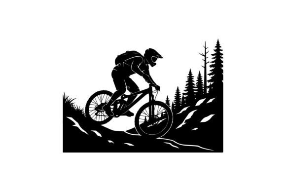 Mountain Biker Jumping over Trail in Den: A Versatile Vector Silhouette for Creative Design