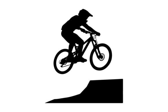 Mountain Biker Performing Jump on Black: Elevating Visual Storytelling with Premium Vector Silhouettes