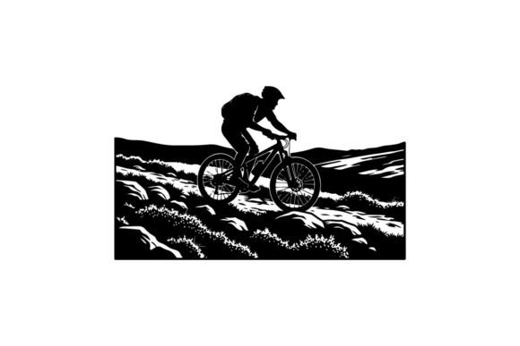 Mountain Biker Silhouette on Rocky Trail