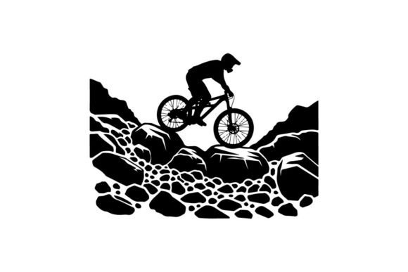 Mountain Biker Vector Silhouette Art