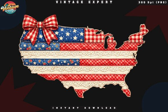 Patriotic USA Map Crochet Yarn Faux PNG