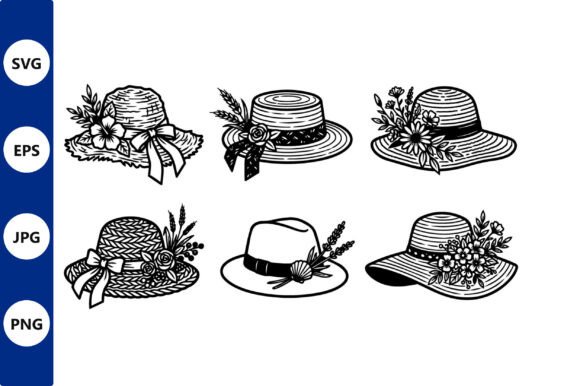 Revitalizing Design Workflows with Floral Straw Hats Line Art Vector Assets