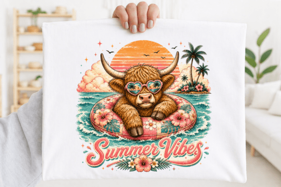 Summer Vibes Highland Cow PNG: Tropical Design