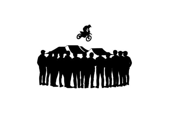 Unleashing Creative Energy with the Motorcycle Stunt Jump over Crowd of Spec Vector Silhouette