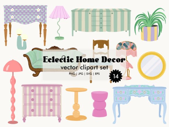 Unleashing Maximalist Charm with the Eclectic Home Decor Retro Clipart Set