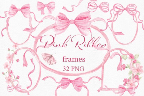 Watercolor Pink Ribbon Flower Frames: Elevating Your Designs with Soft Elegance