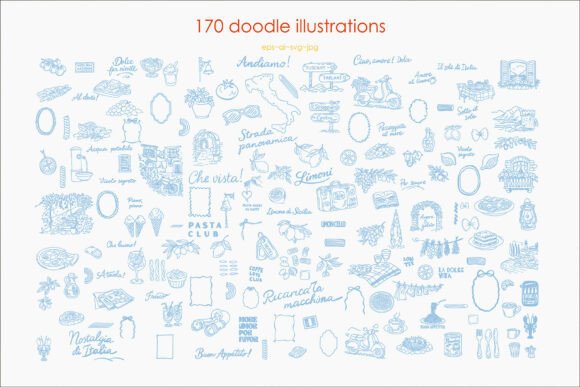Whimsy Italian Journey Hand-Drawn Doodle: Capturing La Dolce Vita in Digital Design